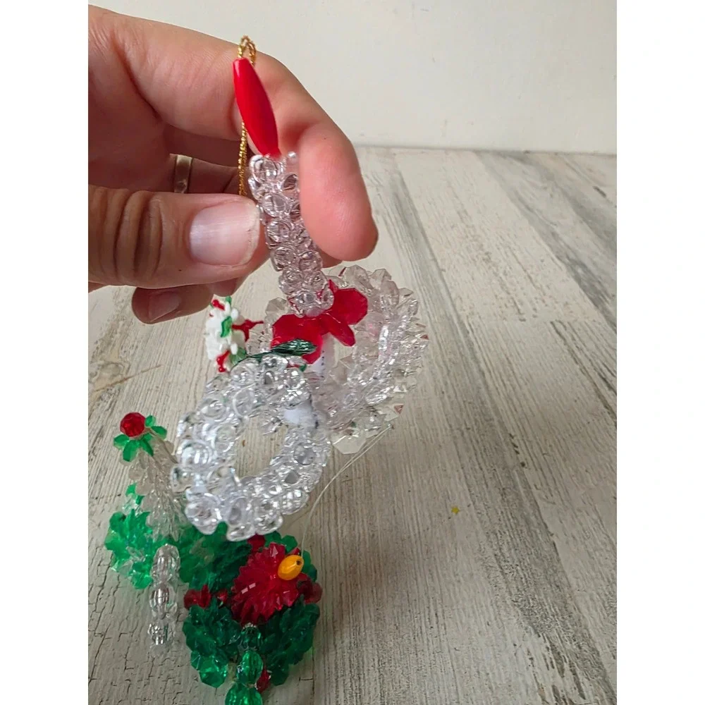 Vintage beaded candle ornament Red Green set Xmas tree
